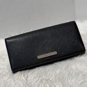 Agnès b. Voyage Long Flap Black Saffiano Leather Wallet